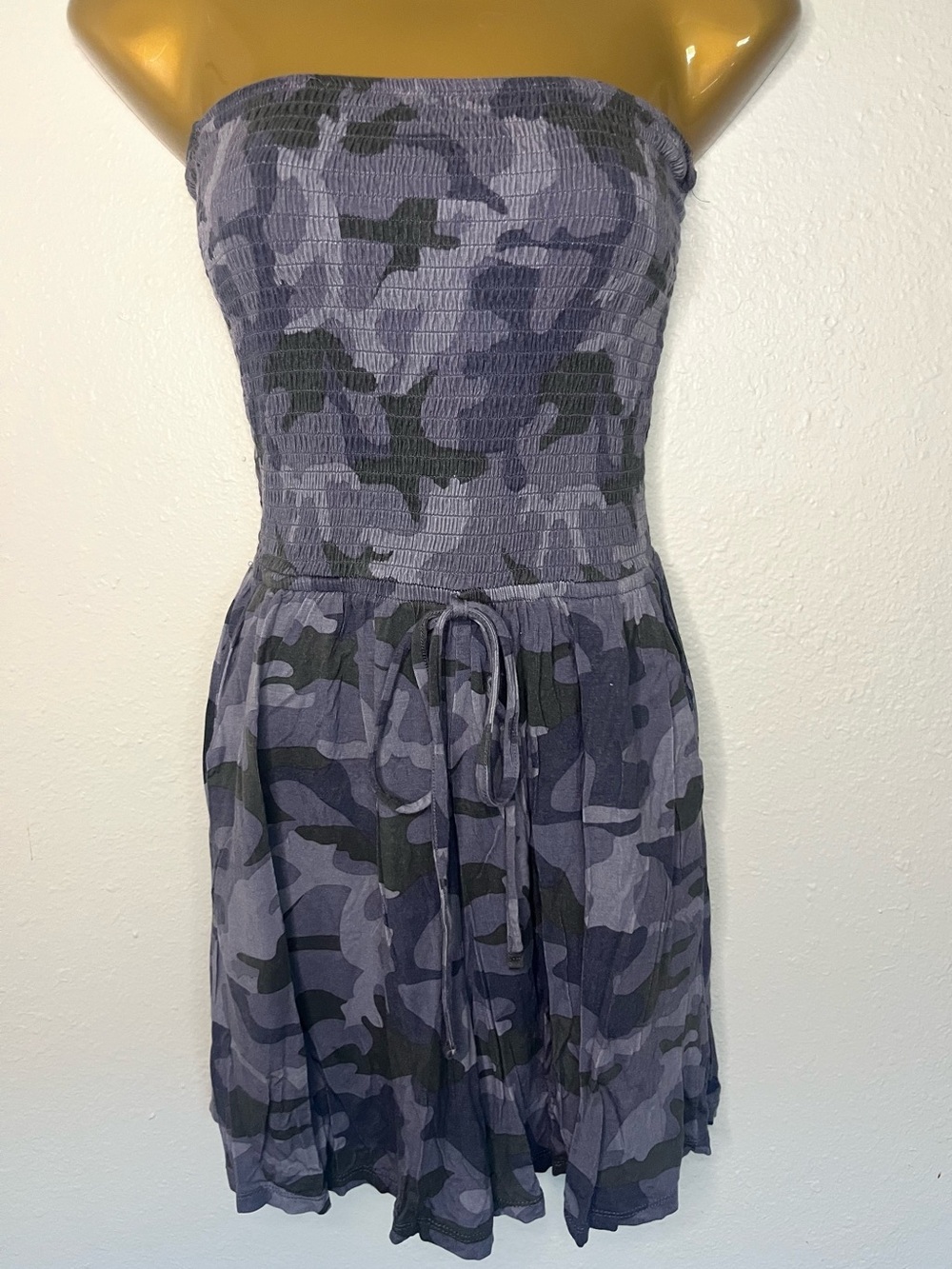 Strapless Camo Print Summer Dress - Gray